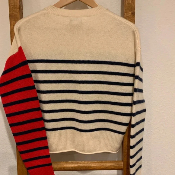 NORDSTROM SIGNATURE NEW Cropped Striped Cashmere Crew Neck Sweater - Picture 9 of 11